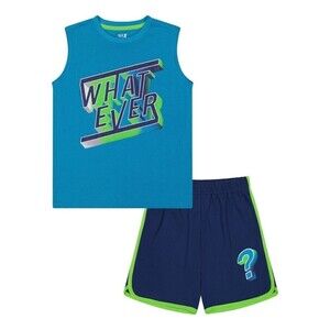 Max & Olivia Big Boys Shorts Set, Muscle Sleeve Top with Screen Print Turquoise